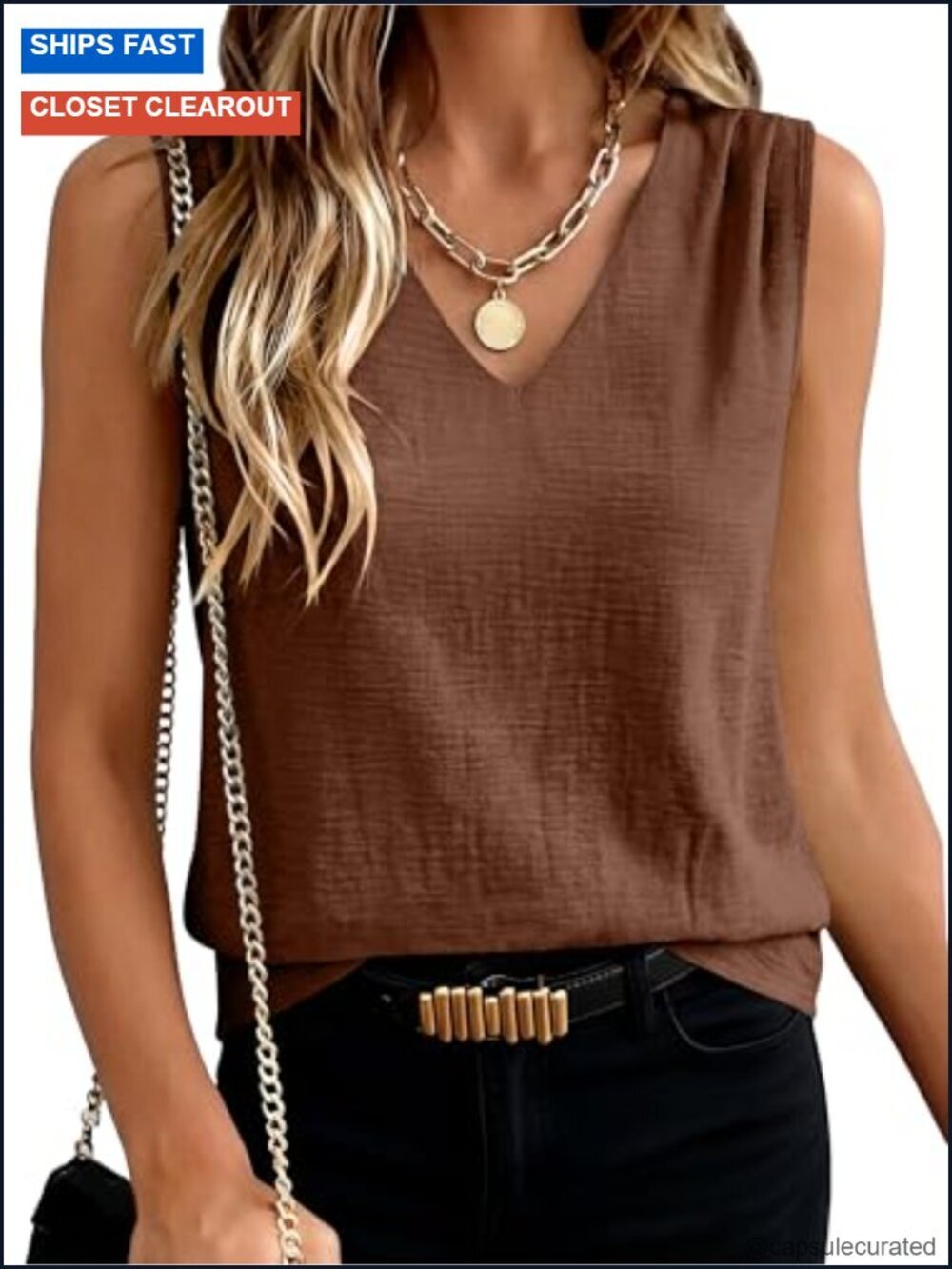 Sleeveless V Neck Tank Top Ruched Shoulder Blouse Business Casual Work Top